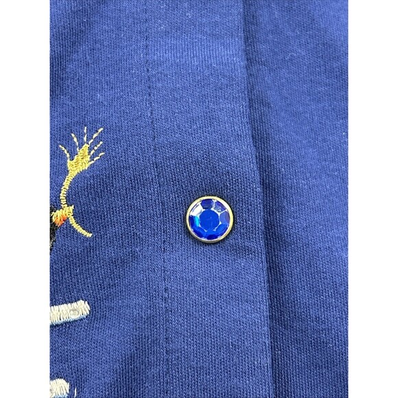 Quacker Factory Cardigan Blue Large Fall Scarecrow Pumpkin Sunflower Embroidered - Picture 5 of 9